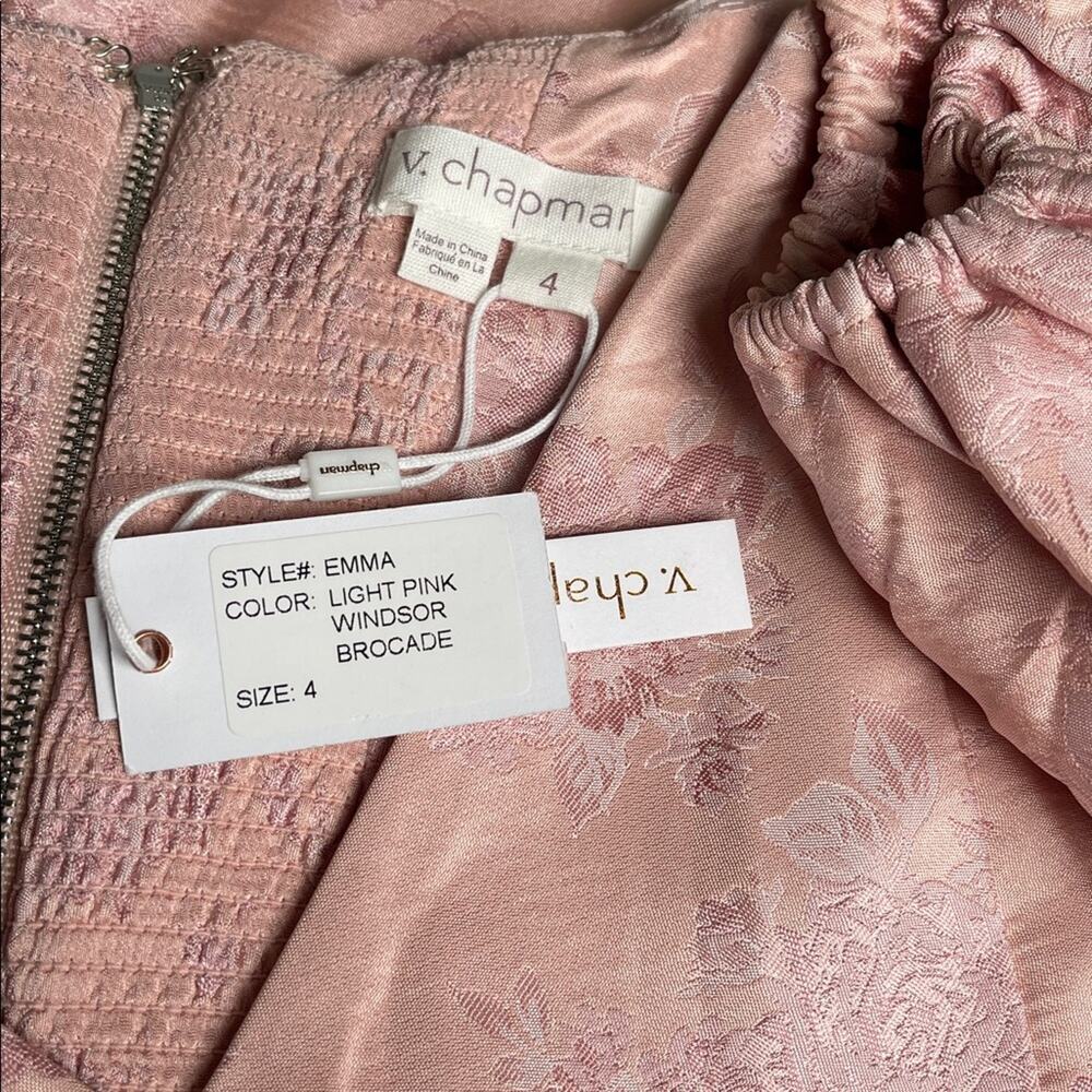 V. CHAPMAN Emma Crystal Embellished Cutout Floral Brocade Pink Maxi Dress Sz 4 - Picture 9 of 10